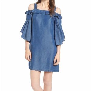Chelsea28 – Cold Shoulder Chambray Shift Dress